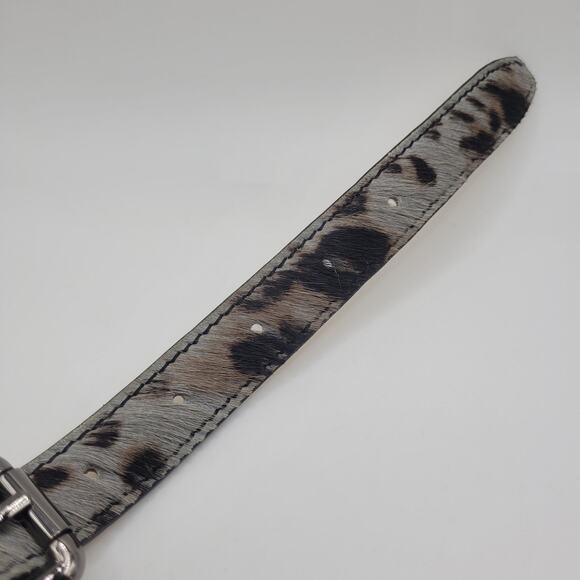 Gray Leather Belt Small Animal Print Haircalf Boho Chic Statement Buckles Luxe